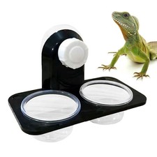 Pet Gecko Feeder Ledge Suction Cup Reptile Feeder w/ Dual Food Bowls Water Dish