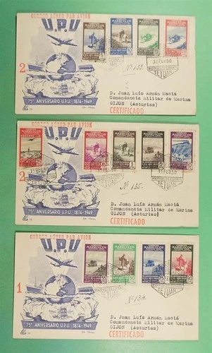 DR WHO 1950 SPANISH MOROCCO 3 FDC UPU 75TH ANIV CACHET COMBO R29153