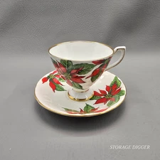 Vintage Taylor & Kent Bone China Poinsettia Tea Cup and Saucer Floral Decorate