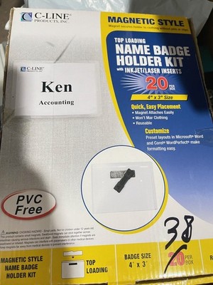 C-Line 92943 4 in. x 3 in. Horizontal Magnetic Badge Holder KT - CL (38/Box)(R15