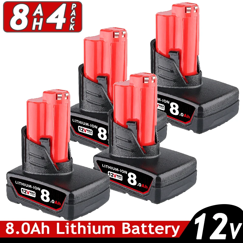 4X Original Ersatzakku Für Milwaukee M12 B6 LI-Ion XC 8,0Ah 12V 48-11-2402 M12