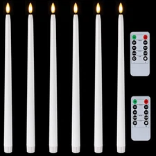 15 inches Real Wax Flameless Taper Candles with Remote Timer, 6 Pcs White LED...
