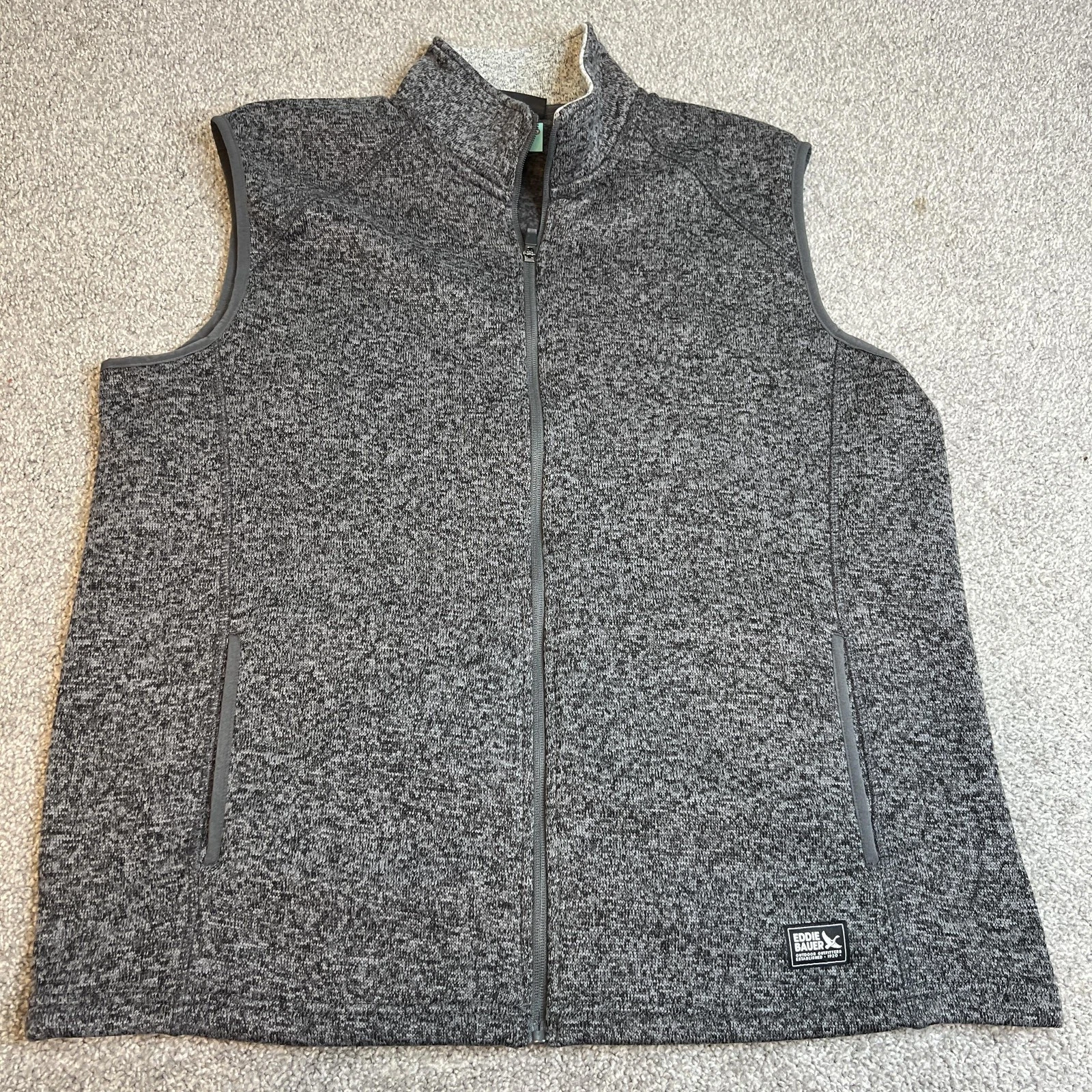 Eddie Bauer Vest Mens XL gray Full Zip Knit Fleece Outdoor hiking casual