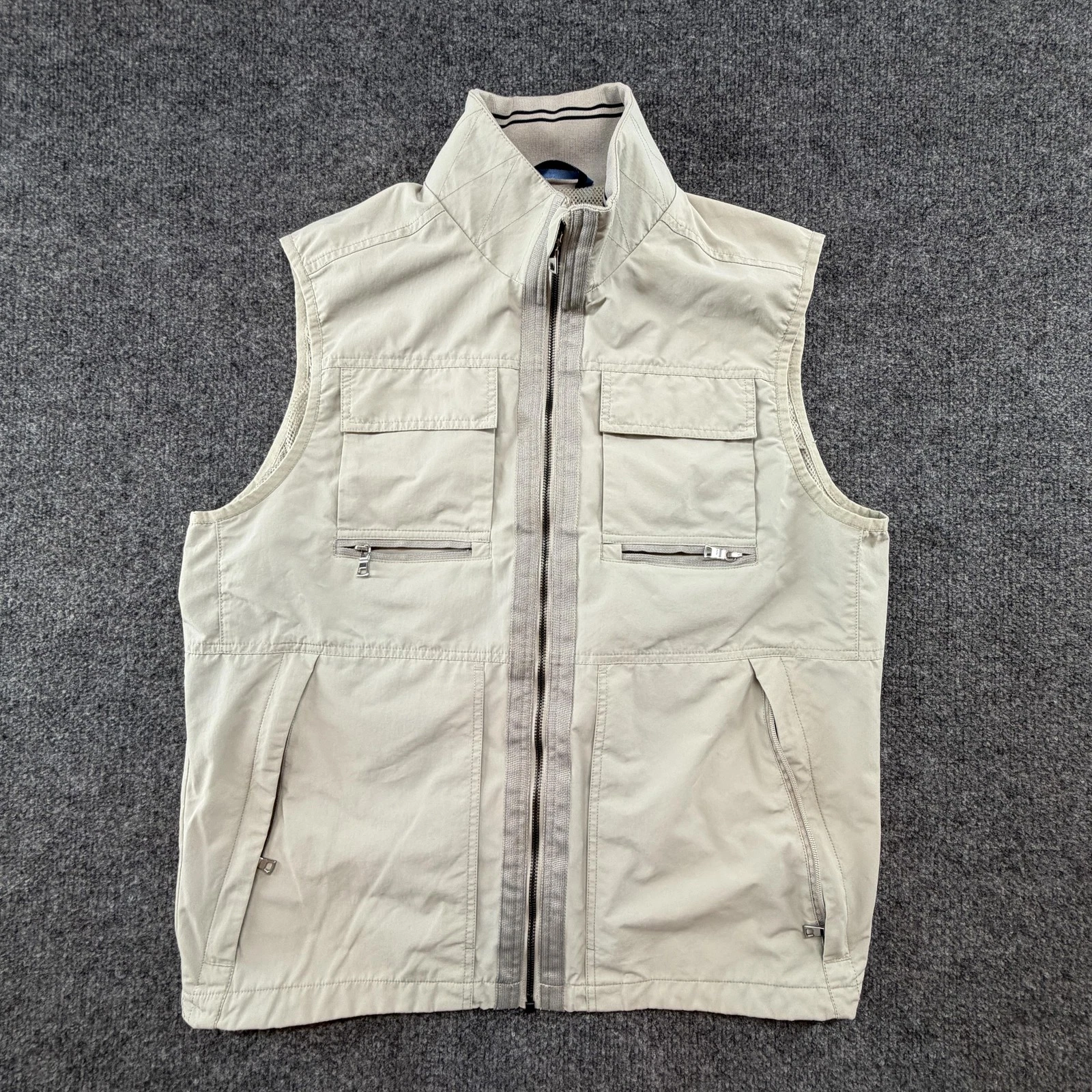Blue Harbour Vest Mens Large Beige Stone Windbreaker Fishing Vented Pockets