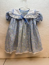 VTG Baby Girls Peaches N Cream Blue Floral Lace Sailor Collar Dress 2T