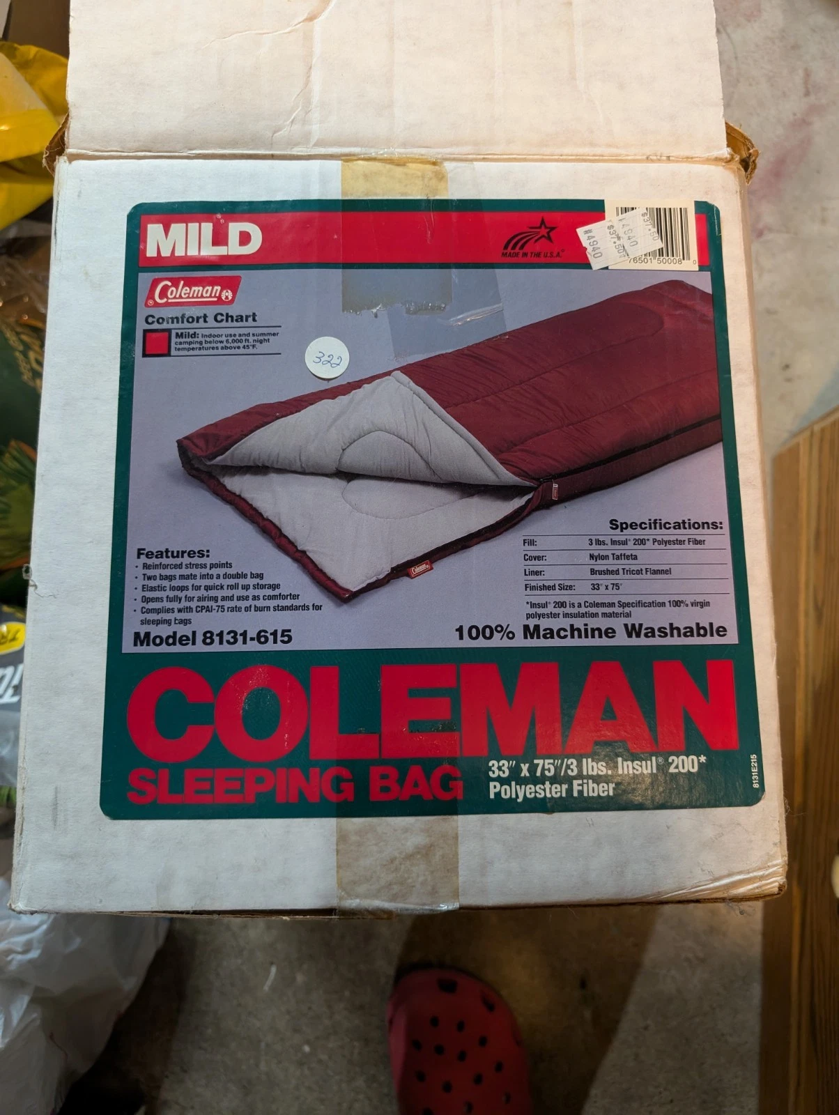 VINTAGE COLEMAN SLEEPING BAG ORIGINAL BOX MADE IN THE USA!!!!🇺🇸