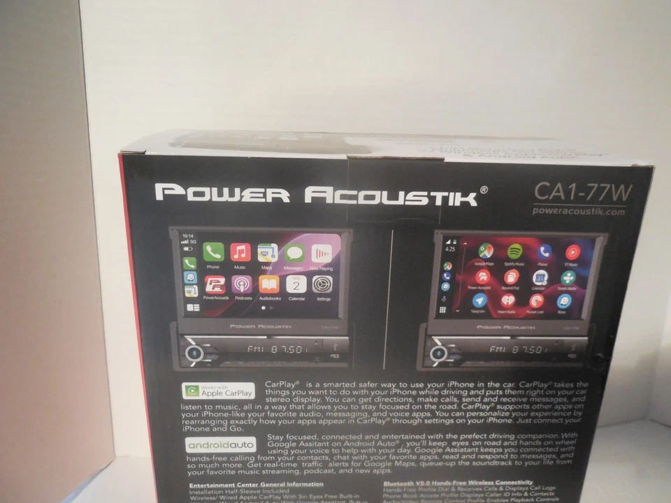 POWER ACOUSTIK CA1-77W 7" WIRELESS APPLE CAR PLAY ANDROID AUTO BLUETOOTH STEREO - Image 3 of 3
