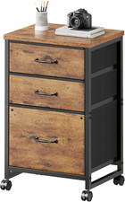 Rustic Brown 3-Drawer Mobile File Cabinet on Wheels for Home Office