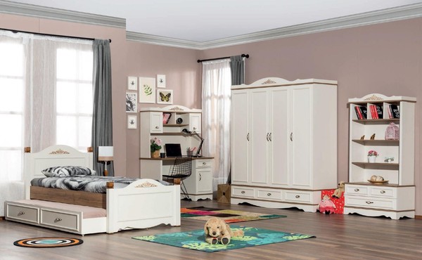 Modernes Schlafzimmer Jugendzimmer Set Bett Nachttisch BüCherregal Tisch 5Tlg.-image