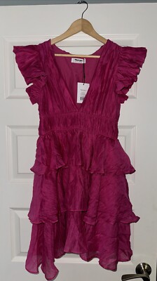 SHOWPO ELBERTINE MINI DRESS - FLUTTER SLEEVE PLEATED DRESS IN HOT PINK SIZE  US 8 | eBay