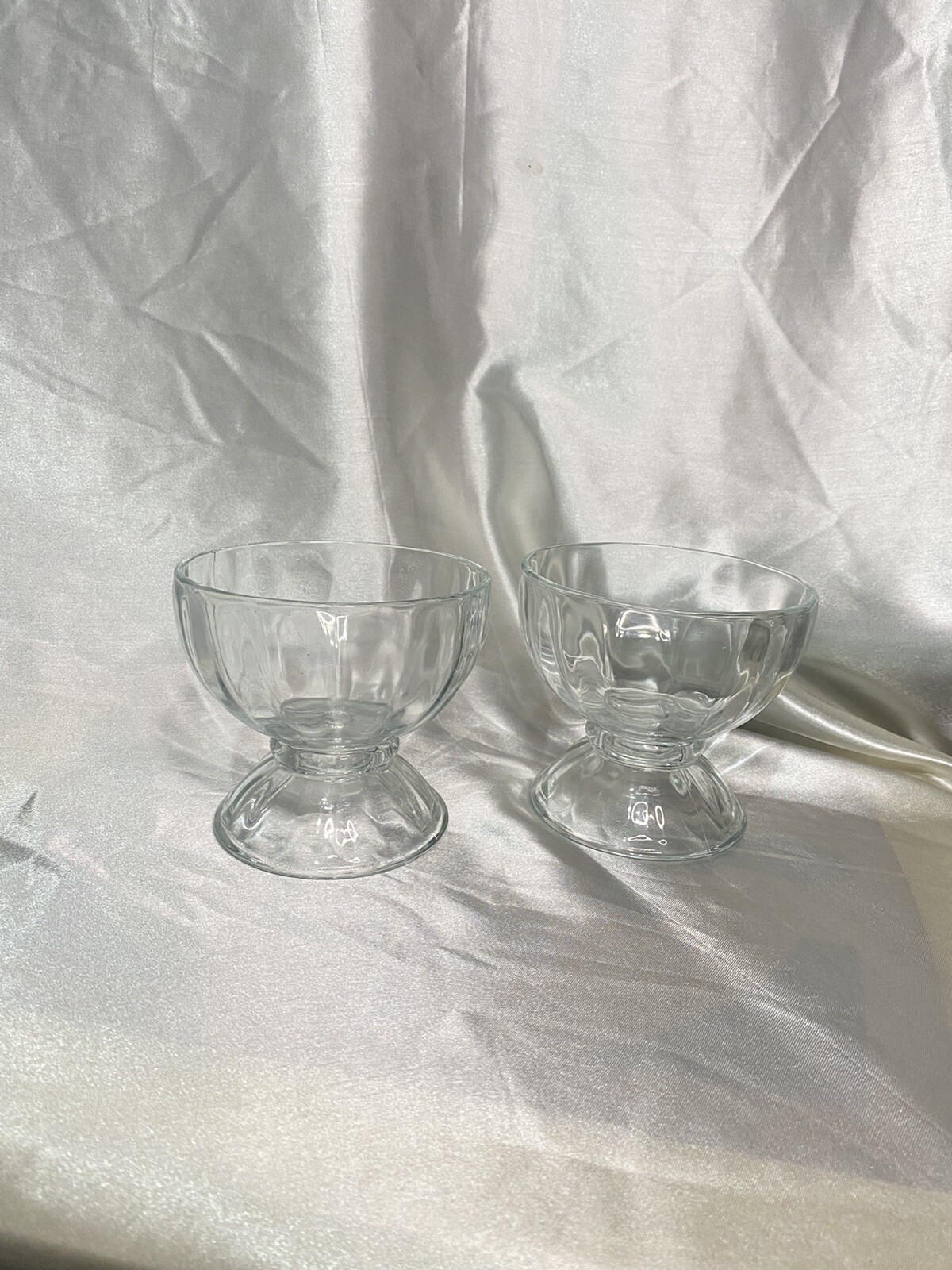 Vintage Libbey Clear Paneled Sherbet Bowl Set of 2 Pedestal Dishes 2.25 Inch