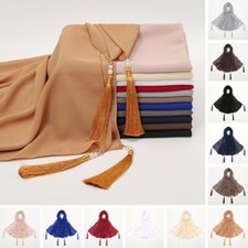 Plain Chiffon Hijab Tassel Shawls Women's Muslim Scarves Turban Hijabs Wholesale
