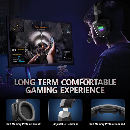 ONIKUMA K8 Gaming Headphones RGB Light Surround Sound Over-Ear Wired Headset - Picture 5 of 6