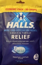 Halls ECONOMY PACK Mentho-Lyptus Cough & Throat Relief 80 Cough Drops NEW