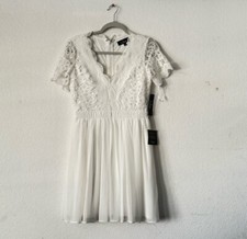Lulu’s Angel In Disguise Lace Short Sleeve Skater Dress White Sz Small Bridal