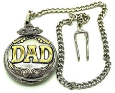 Geneva Men's Silver "Dad" Quartz Round Tu-Toned with Chain Pocket Watch 
