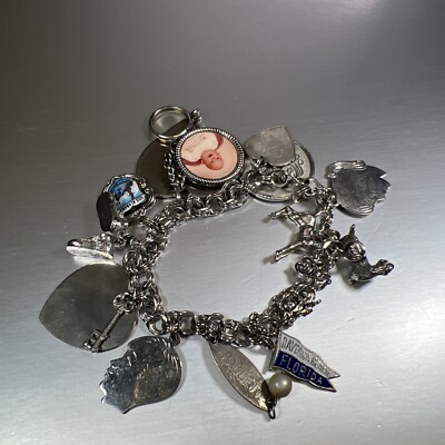 Vintage 1973 American Silver Charm Bracelet Travel Family