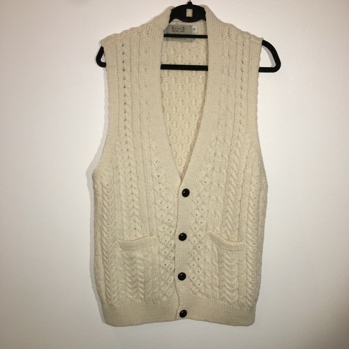 XL mens aran sweater vest merino wool 