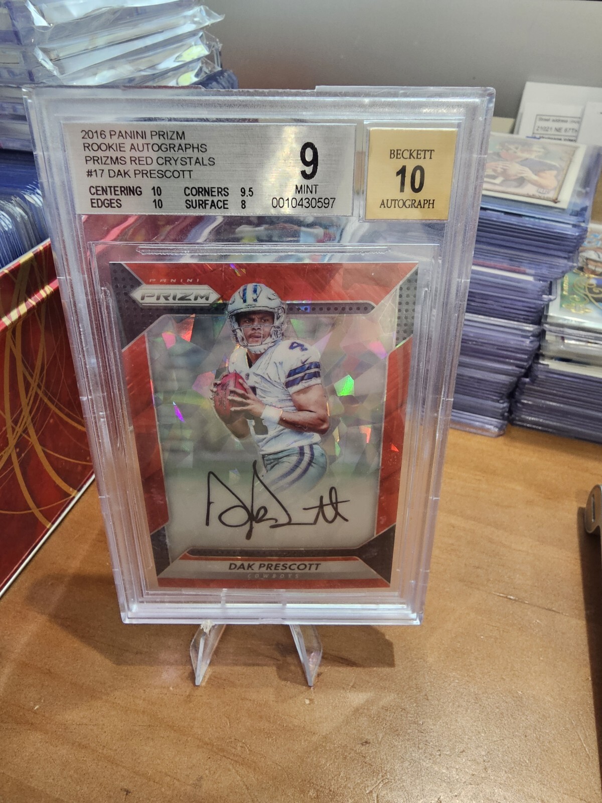 2016 Prizm Red Crystals Prizm Dak Prescott Rc Rookie Auto /75 BGS 9 Mint