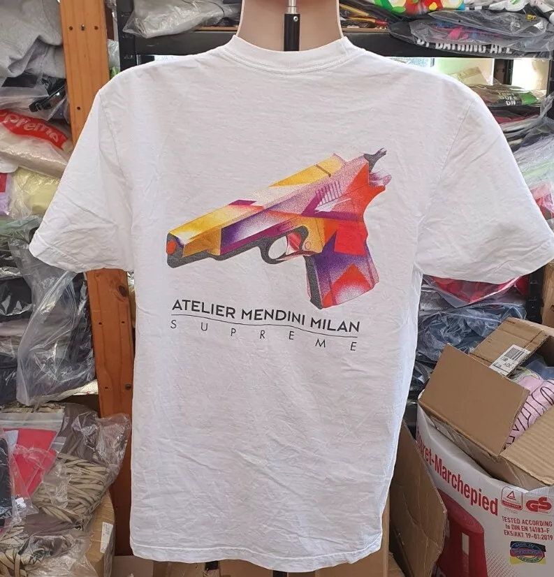 T shirt blanc SS16 Supreme Mendini Gun taille L grand rare