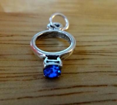 Sterling Silver 3D 18x10mm September blue crystal Birthstone Ring Charm
