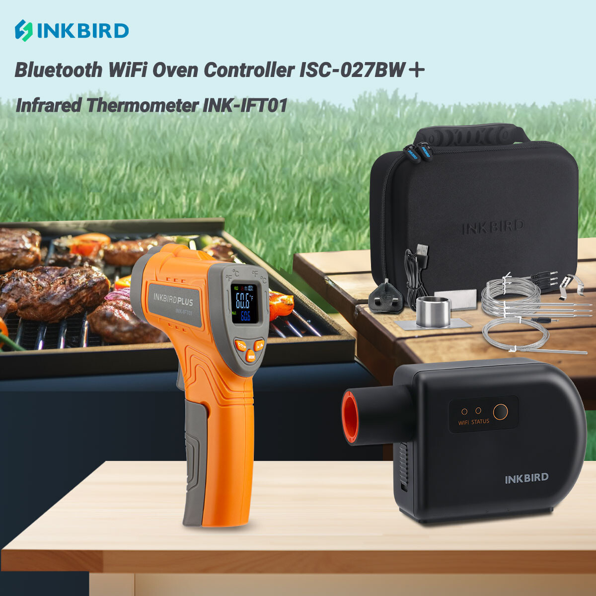 INKBIRD Wifi Bluetooth Controlador Horno ISC-027BW Sonda + Termómetro Infrarrojo CF