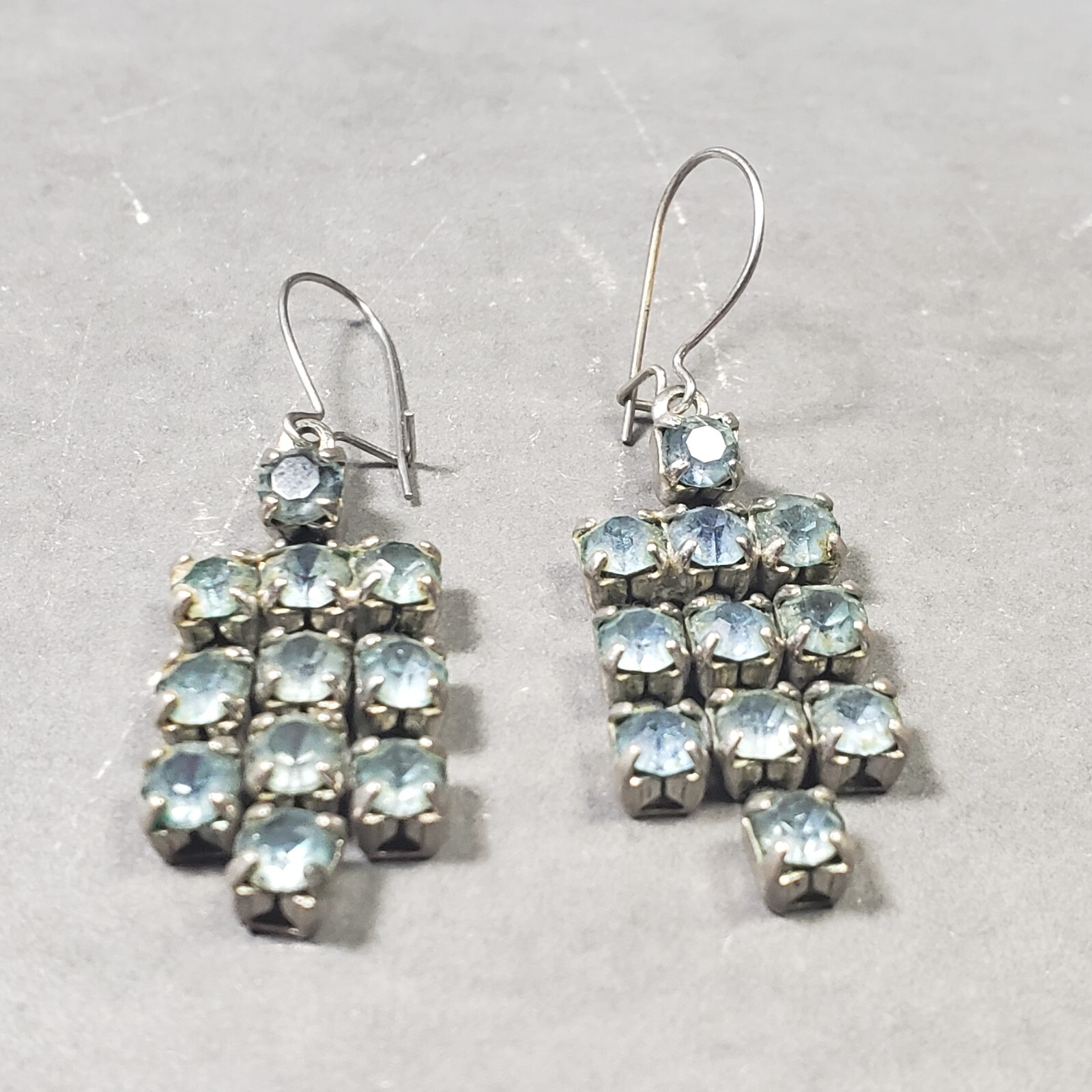 Dangle Earrings Silver Tone Blue Mid Century Modernist Boho Pierced 1.75