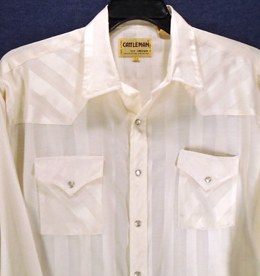 Ely Cattleman Cream Wide Shadow Stripe Western Pearl Snap Shirt 17.5/35