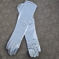 Vintage Silver Opera Length Gloves Metallic 15" 1960s New In Package NOS