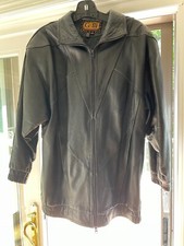 G Iii Womens Genuine Leather Black Lined Zip Front Coat Size Medium