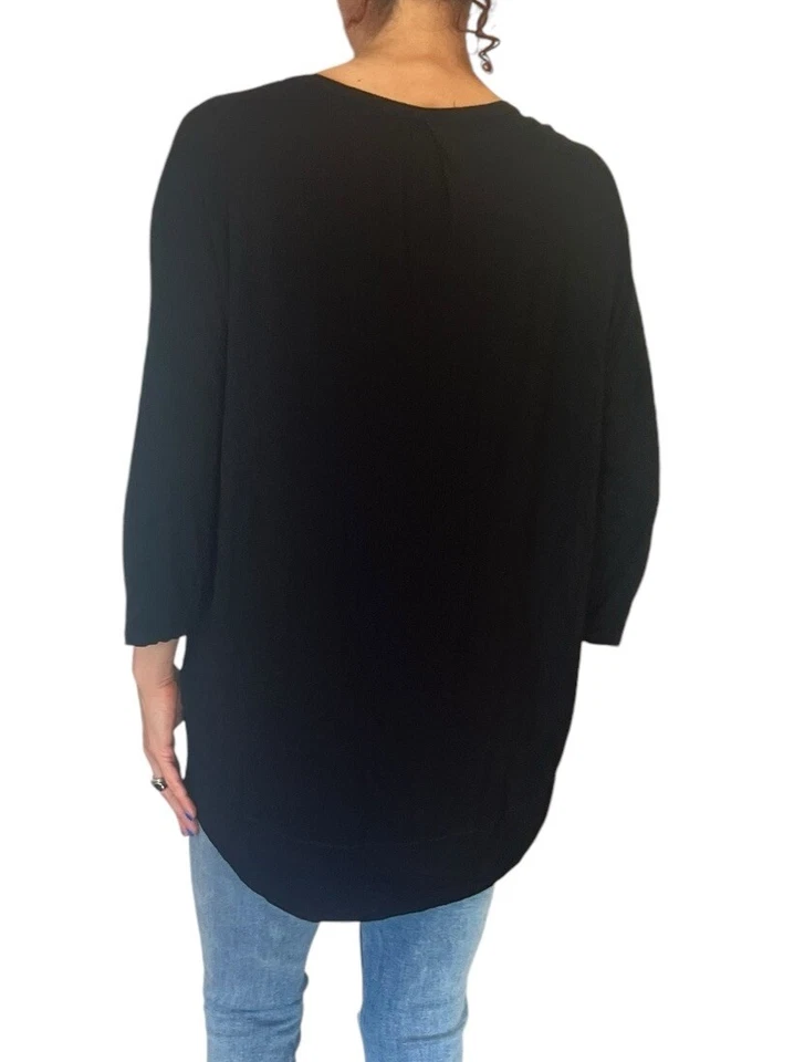 CAMISETA MUJER 3 TRES PUNTOS TOP NEGRA DOLMAN MANGA 3/4 ALTO LO CUELLO REDONDO M Foto 4 de 4