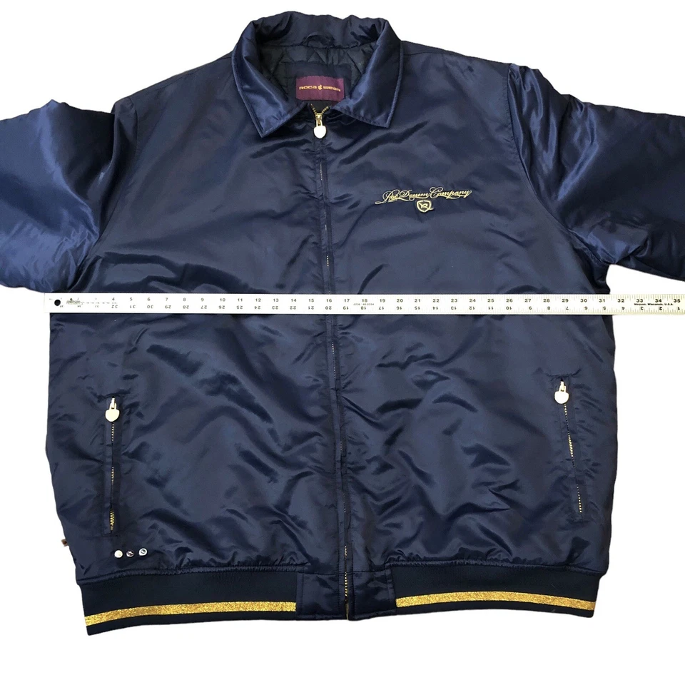 ROCAWEAR Vintage Bomber Varsity Jacket Mens 5X Quilted Lining Blue Gold Nylon - Image 4 of 4