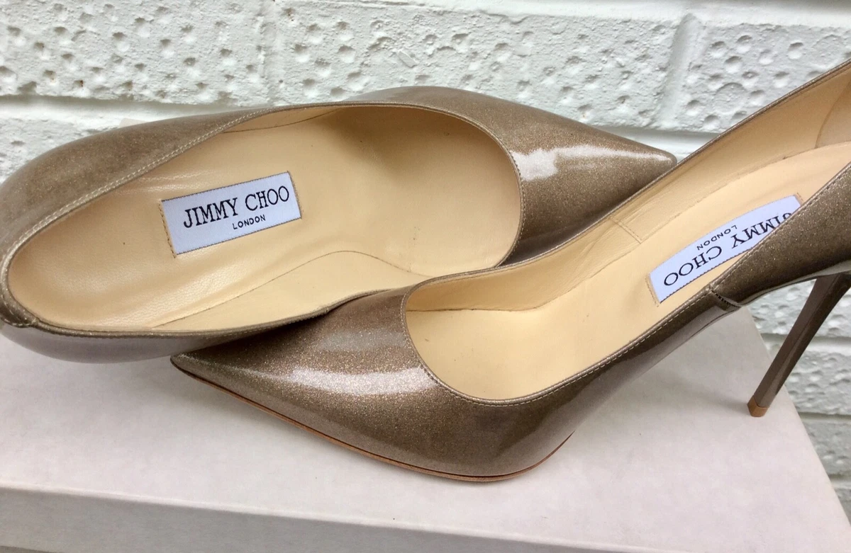 Jimmy CHOO Shoes Abel Pumps 40 7 Glitter Sand Grey Gold NEW