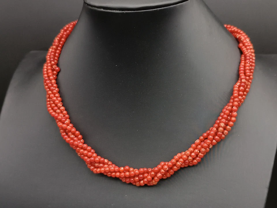 collana donna torchon naturale corallo rosso di Sardegna sfere fermaglio argento - Immagine 2 di 4