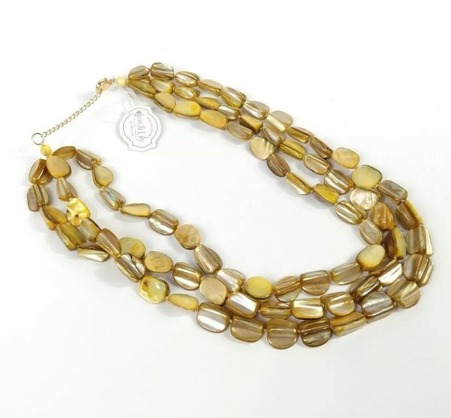 Iris Lily London Gold Yellow Mother Of Pearl Genuine Gemstone 3 Layers