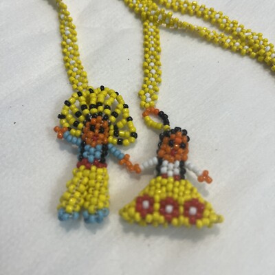 Seed Bead Native American Couples Necklace Indian Kachina doll