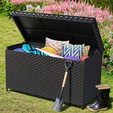 230 Gallon Large PE Rattan Wicker Deck Box Wa...