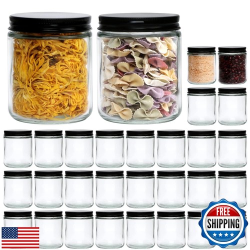 Encheng 8 OZ Glass Jars with Metal Lids,Clear Round Empty Candle Jars with Ai