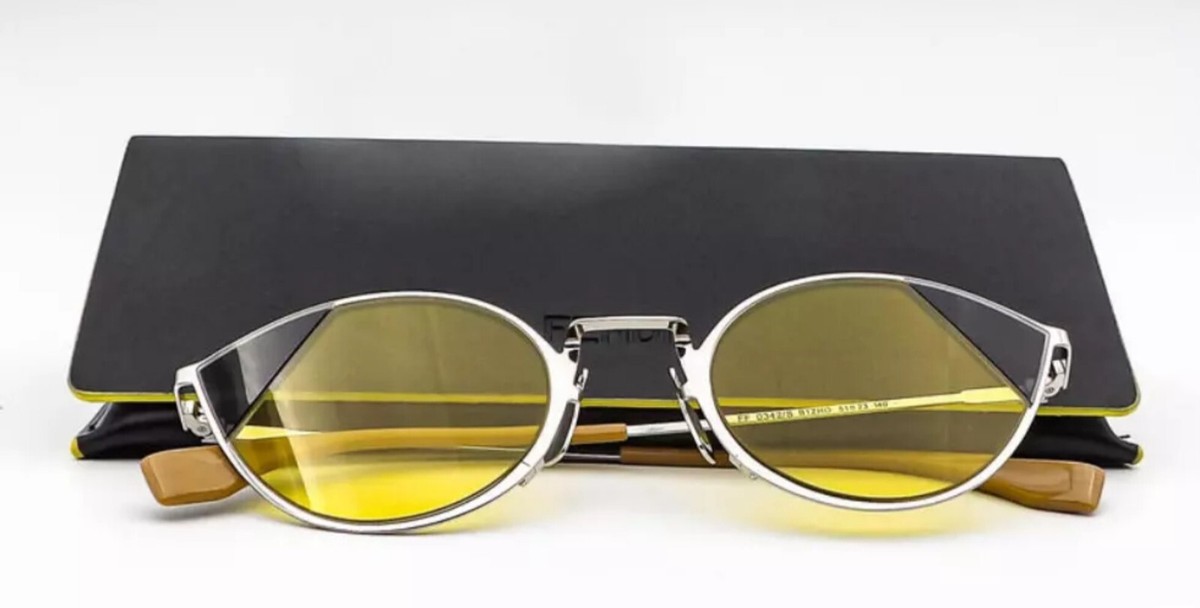 ?FENDI $435 FF0342/S B1ZHO SILVER/GREY/BEIGE YELLOW CAT EYE  display picture 2