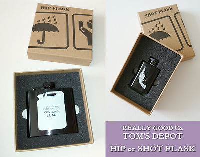 TOM'S DEPOT HIP oder SHOT FLASK Edelstahl SCHWARZ & WEISS Benzinkanister Bleipistole