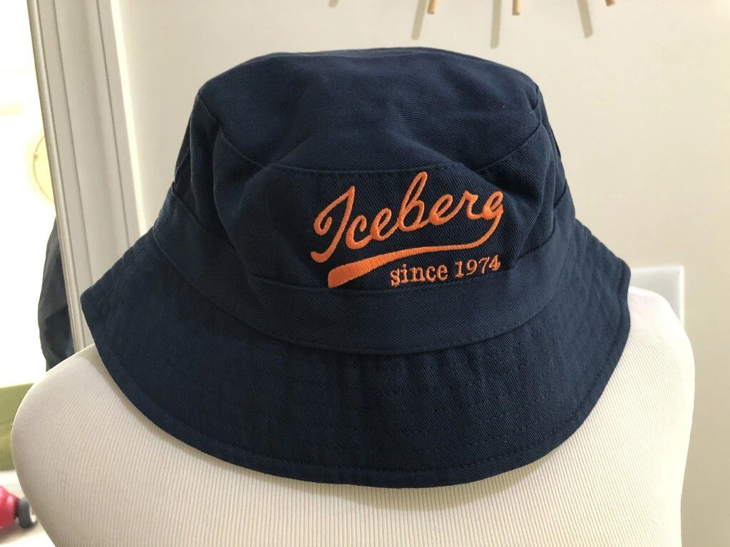 Iceberg Men's Logo Embroidered Bucket Hat Navy Orange Made in Italy Size S NWT