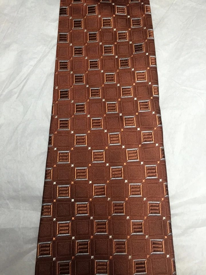 MURANO MENS TIE BROWN WITH GOLD AND BLUE SQUARES 60 X 4 - Image 3 of 4