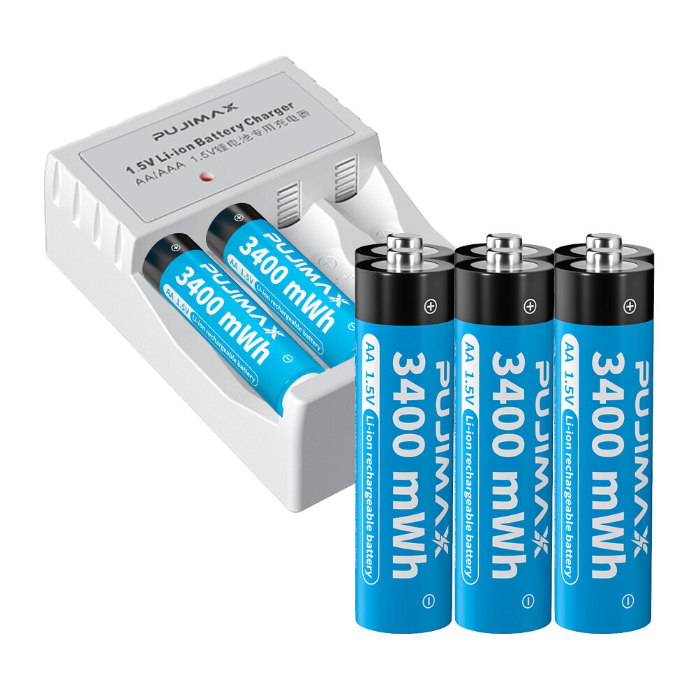 1.5V AA AAA Lithium Battery 3400mWh 1100mWh Li-ion Batteries USB Charger Lot