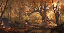 Landscape nature forest trees fall cabin Custom Gaming Mat Desk