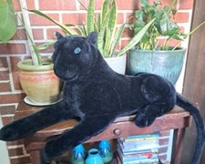 40" Long Realistic Black Panther Plush w/ Blue Eyes
