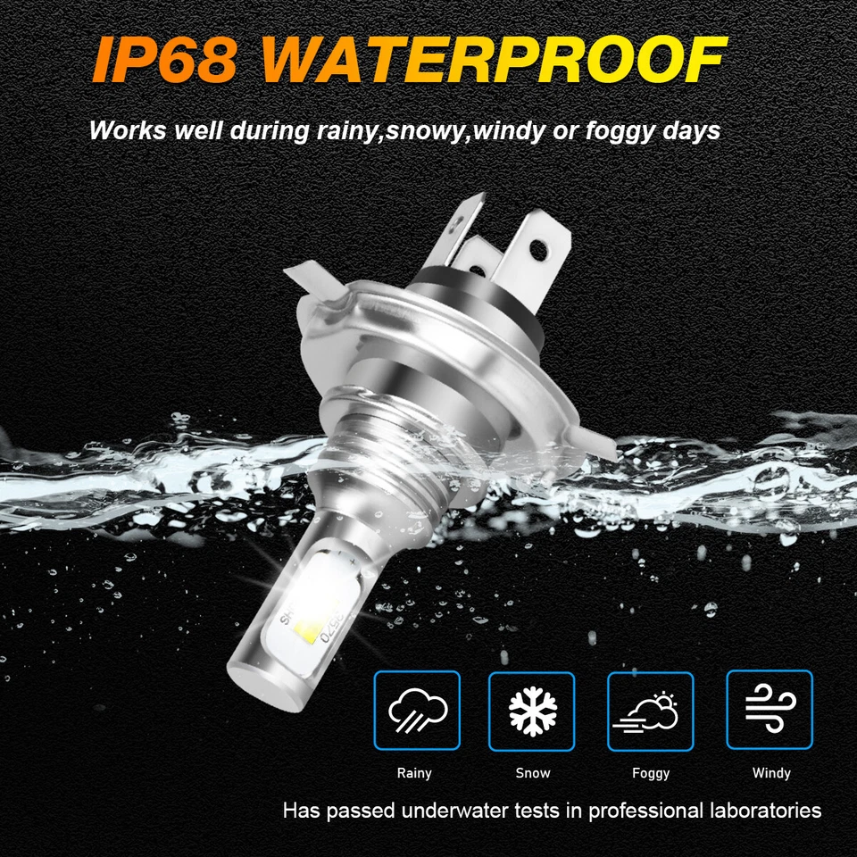 For Polaris Trail Blazer 250 1990-2006 LED Headlights H4 9003 Bulbs 6000K White - Image 3 of 4