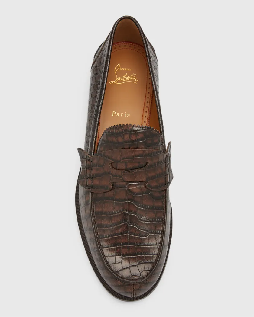 Christian Louboutin No Penny Flat Brown Expresso Croc Leather Dress Loafer 41 8 Christian Louboutin No Penny Flat Brown Expresso Croc  main image 3