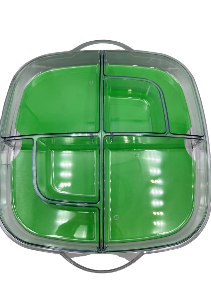 Contenedor de comida y tapa de 4 compartimentos cuadrado grande Pampered Chef Cool & Serve Foto 4 de 4