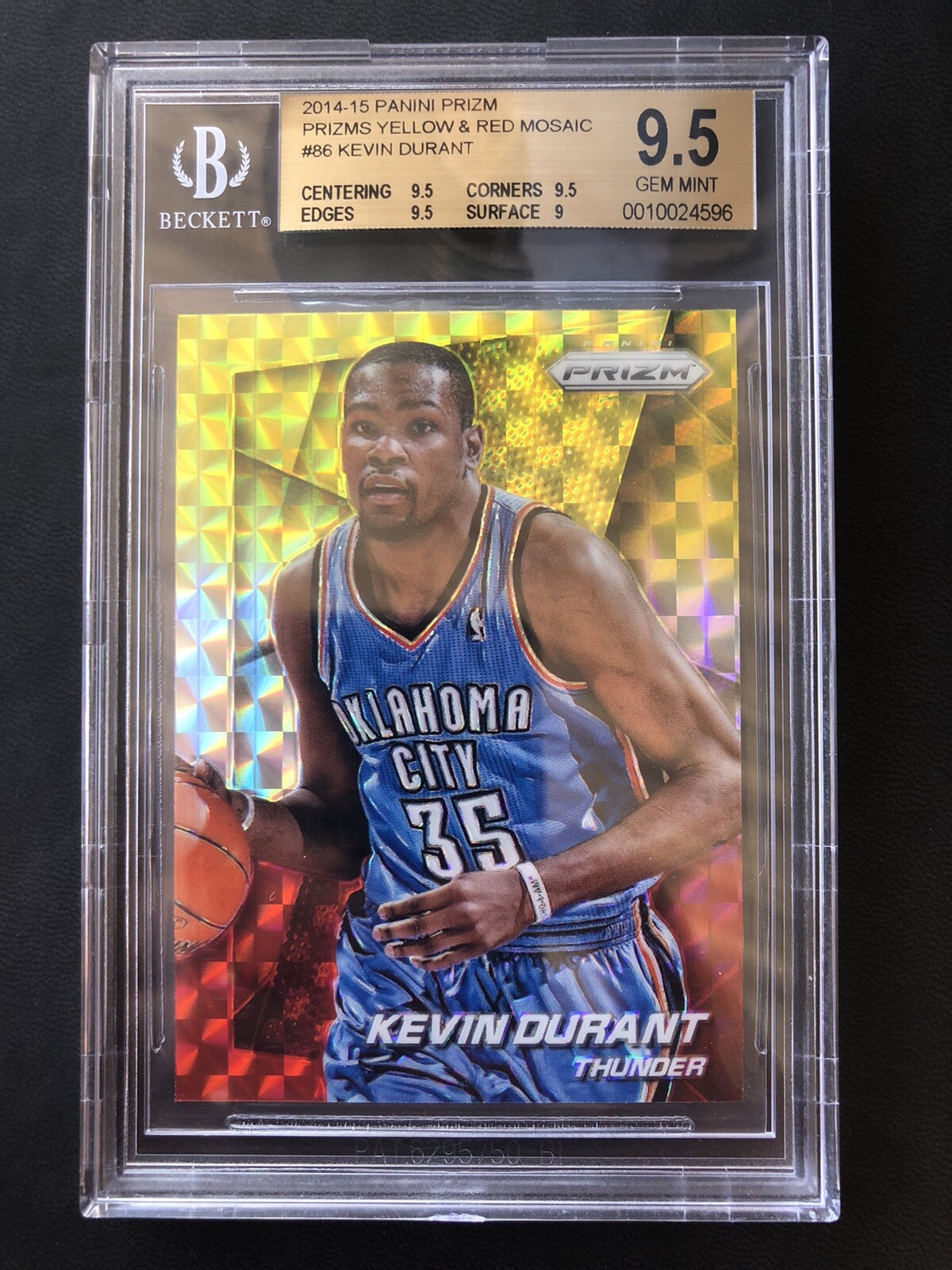 2014-15 Panini Prizm Kevin Durant Yellow & Red Mosaic Refractor #86 BGS 9.5 Nets