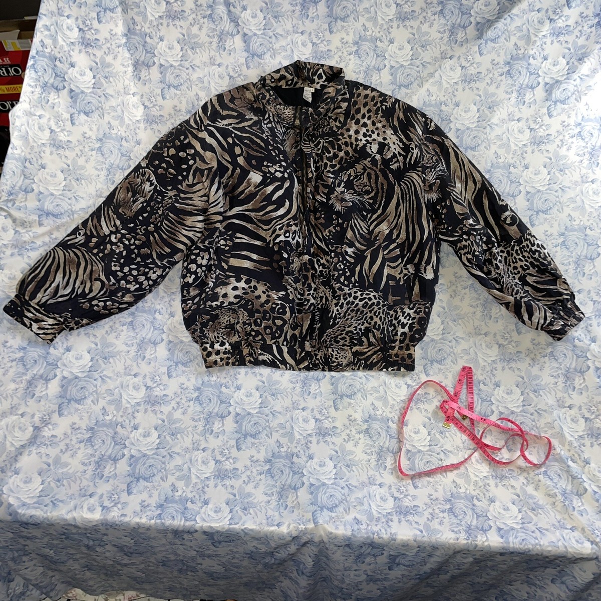 Vintage 80s Silk Tiger Leopard Animal Print All Over Bomber